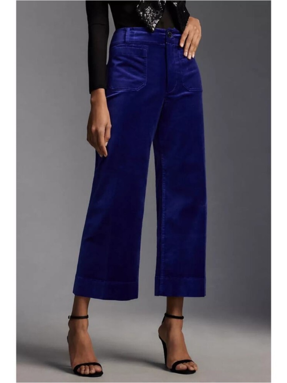 Maeve The Colette Cropped Wide-Leg Blue Velvet Pants Size 29 - Picture 3 of 7